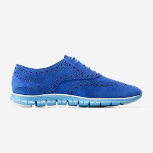 Cole Haan Blue Suede ZEROGRAND Wingtip Oxfords